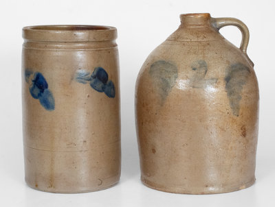 Lot of Two: Stoneware Jug and Jar with Cobalt Decoration