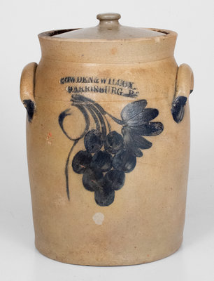 COWDEN & WILCOX / HARRISBURG, PA Stoneware Lidded Jar w/ Grapes Decoration