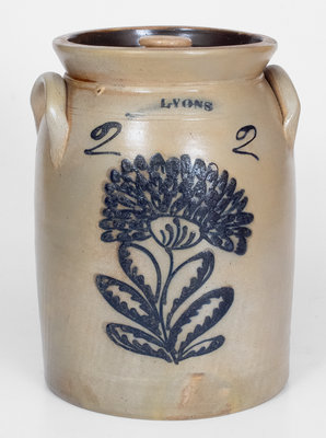 2 Gal. LYONS, New York Stoneware Jar with Slip-Trailed Floral Decoration