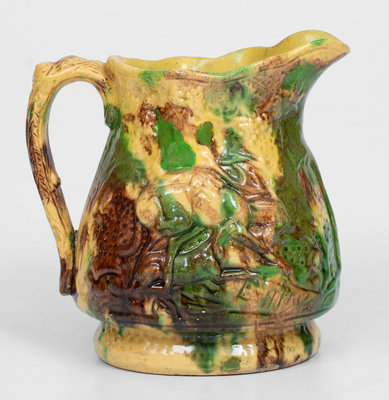 Strasburg, VA Multi-Glazed Redware Hunt Scene Pitcher