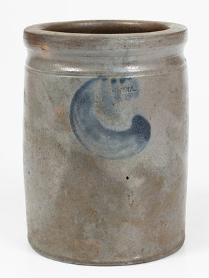 SOLOMON BELL / STRASBURG, VA Stoneware Jar w/ Cobalt Swag Decoration