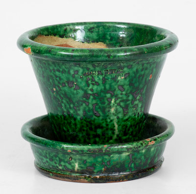 JOHN BELL / WAYNESBORO Redware Flowerpot w/ Vibrant Green Glaze