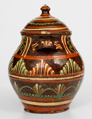 Outstanding Alamance County, North Carolina Redware Lidded Sugar Jar