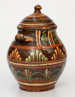 Outstanding Alamance County, North Carolina Redware Lidded Sugar Jar