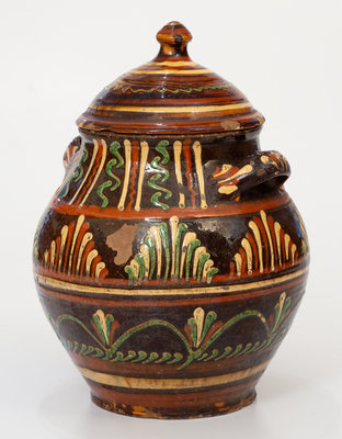 Outstanding Alamance County, North Carolina Redware Lidded Sugar Jar