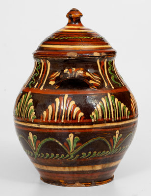 Outstanding Alamance County, North Carolina Redware Lidded Sugar Jar