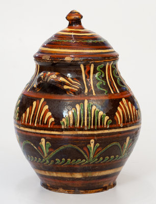 Outstanding Alamance County, North Carolina Redware Lidded Sugar Jar