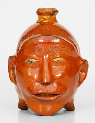 Extremely Rare Redware Face Flask, Northeastern U.S. origin