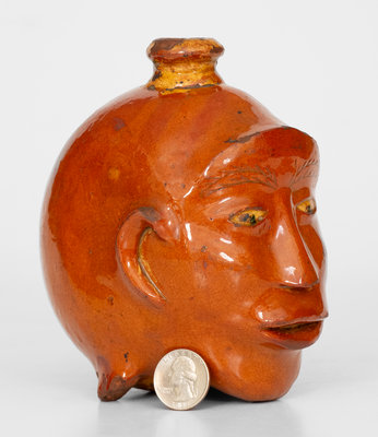 Extremely Rare Redware Face Flask, Northeastern U.S. origin