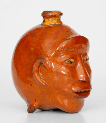 Extremely Rare Redware Face Flask, Northeastern U.S. origin