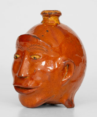 Extremely Rare Redware Face Flask, Northeastern U.S. origin