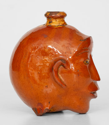 Extremely Rare Redware Face Flask, Northeastern U.S. origin