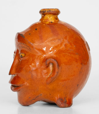 Extremely Rare Redware Face Flask, Northeastern U.S. origin