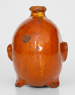 Extremely Rare Redware Face Flask, Northeastern U.S. origin