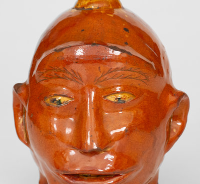 Extremely Rare Redware Face Flask, Northeastern U.S. origin