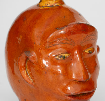 Extremely Rare Redware Face Flask, Northeastern U.S. origin