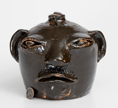 Extremely Rare Arie Meaders Face Jug, 1958-59