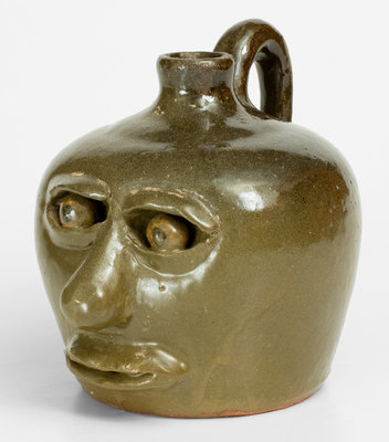 Very Rare Early Lanier Meaders Face Jug w/ No Ears, 1960s