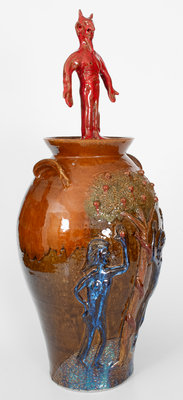 Marvin Bailey Large-Sized Stoneware Jar w/ Garden of Eden Motif