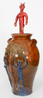 Marvin Bailey Large-Sized Stoneware Jar w/ Garden of Eden Motif