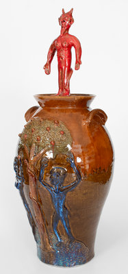 Marvin Bailey Large-Sized Stoneware Jar w/ Garden of Eden Motif