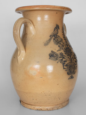 Large-Sized Stoneware Urn w/ Incised Bird and Floral Decoration