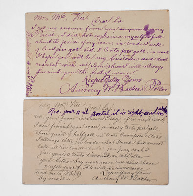 Rare Group of Anthony W. Bacher (Winchester, Virginia) Paper Items, c1880