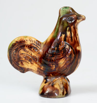 Moravian Redware Chicken Caster w/ Whieldon-Type Glaze, Salem, NC
