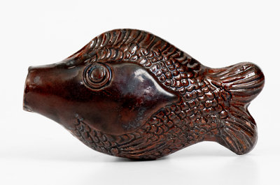 Moravian Manganese-Glazed Redware Fish Bottle, Salem, NC