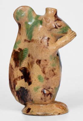 Moravian Multi-Glazed Redware Squirrel Bottle attrib. Rudolph Christ, Salem, NC
