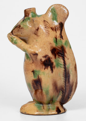 Fine Moravian Redware Squirrel Bottle, Salem, North Carolina, c1804-1829