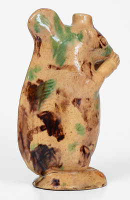 Fine Moravian Redware Squirrel Bottle, Salem, North Carolina, c1804-1829