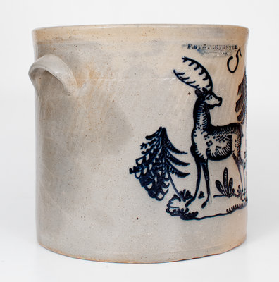 Exceedingly Rare and Important F. STETZENMEYER / ROCHESTER, NY Stoneware Crock w/ Elaborate Deer Scene