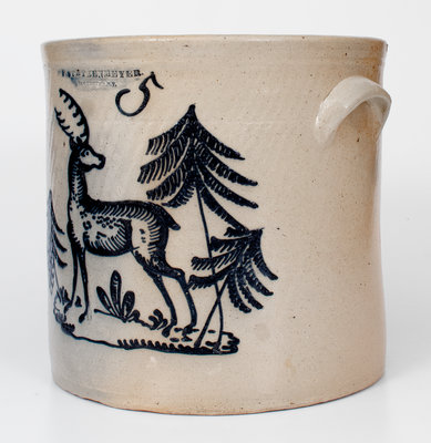 Exceedingly Rare and Important F. STETZENMEYER / ROCHESTER, NY Stoneware Crock w/ Elaborate Deer Scene