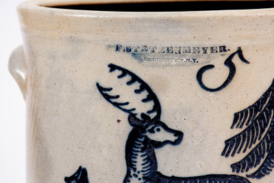 Exceedingly Rare and Important F. STETZENMEYER / ROCHESTER, NY Stoneware Crock w/ Elaborate Deer Scene