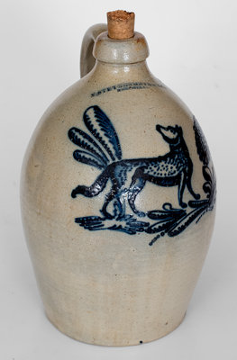 Exceedingly Rare and Important F. STETZENMEYER / ROCHESTER, NY Stoneware Jug w/ Elaborate Fox Decoration