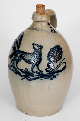 Exceedingly Rare and Important F. STETZENMEYER / ROCHESTER, NY Stoneware Jug w/ Elaborate Fox Decoration