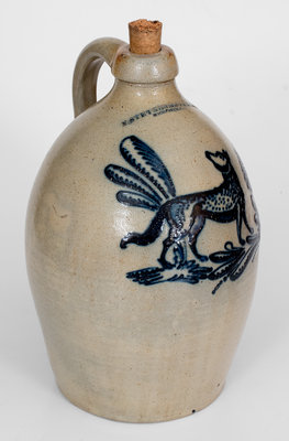 Exceedingly Rare and Important F. STETZENMEYER / ROCHESTER, NY Stoneware Jug w/ Elaborate Fox Decoration