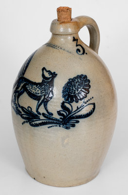 Exceedingly Rare and Important F. STETZENMEYER / ROCHESTER, NY Stoneware Jug w/ Elaborate Fox Decoration