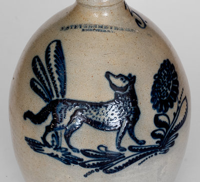 Exceedingly Rare and Important F. STETZENMEYER / ROCHESTER, NY Stoneware Jug w/ Elaborate Fox Decoration