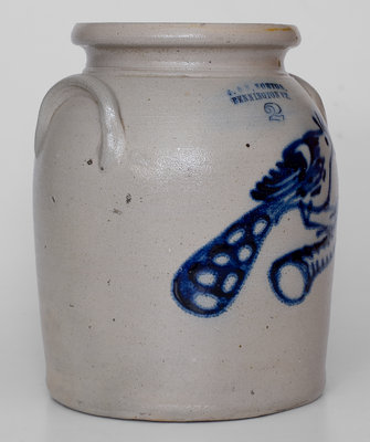 Very Rare and Fine J. & E. NORTON / BENNINGTON, VT Stoneware Jar w/ Elaborate Peacock on Branch