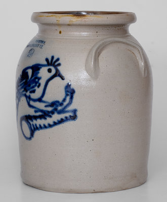 Very Rare and Fine J. & E. NORTON / BENNINGTON, VT Stoneware Jar w/ Elaborate Peacock on Branch