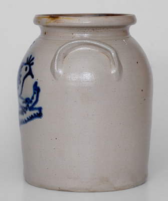 Very Rare and Fine J. & E. NORTON / BENNINGTON, VT Stoneware Jar w/ Elaborate Peacock on Branch