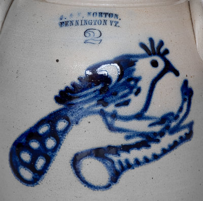 Very Rare and Fine J. & E. NORTON / BENNINGTON, VT Stoneware Jar w/ Elaborate Peacock on Branch