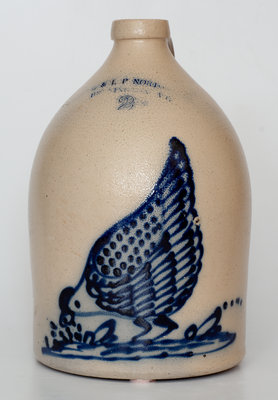 Exceptional  E. & L. P. NORTON / BENNINGTON, VT Stoneware Jug w/ Elaborate Pecking Chicken