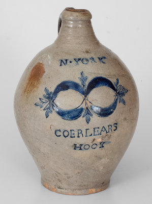 Very Rare Thomas Commeraw COERLEARS HOOK / N. YORK Stoneware Jug, late 18th century