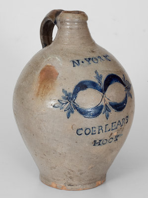 Very Rare Thomas Commeraw COERLEARS HOOK / N. YORK Stoneware Jug, late 18th century