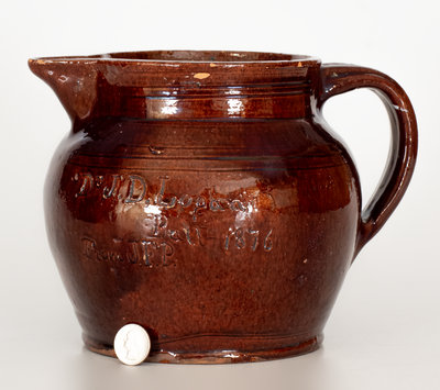 Extremely Rare James C. Mackley, Mechanicstown, MD, 1876 Redware Presentation Pitcher: 