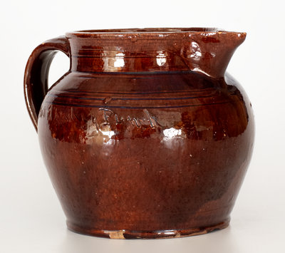 Extremely Rare James C. Mackley, Mechanicstown, MD, 1876 Redware Presentation Pitcher: 