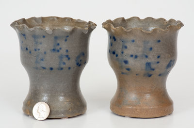 Very Fine Pair of Small-Sized Crimped Rim Stoneware Flowerpots, Western PA origin